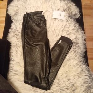 ONE TEASPOON Faux Leather Pants XXS | Black Distressed Ripped Knee Rocker